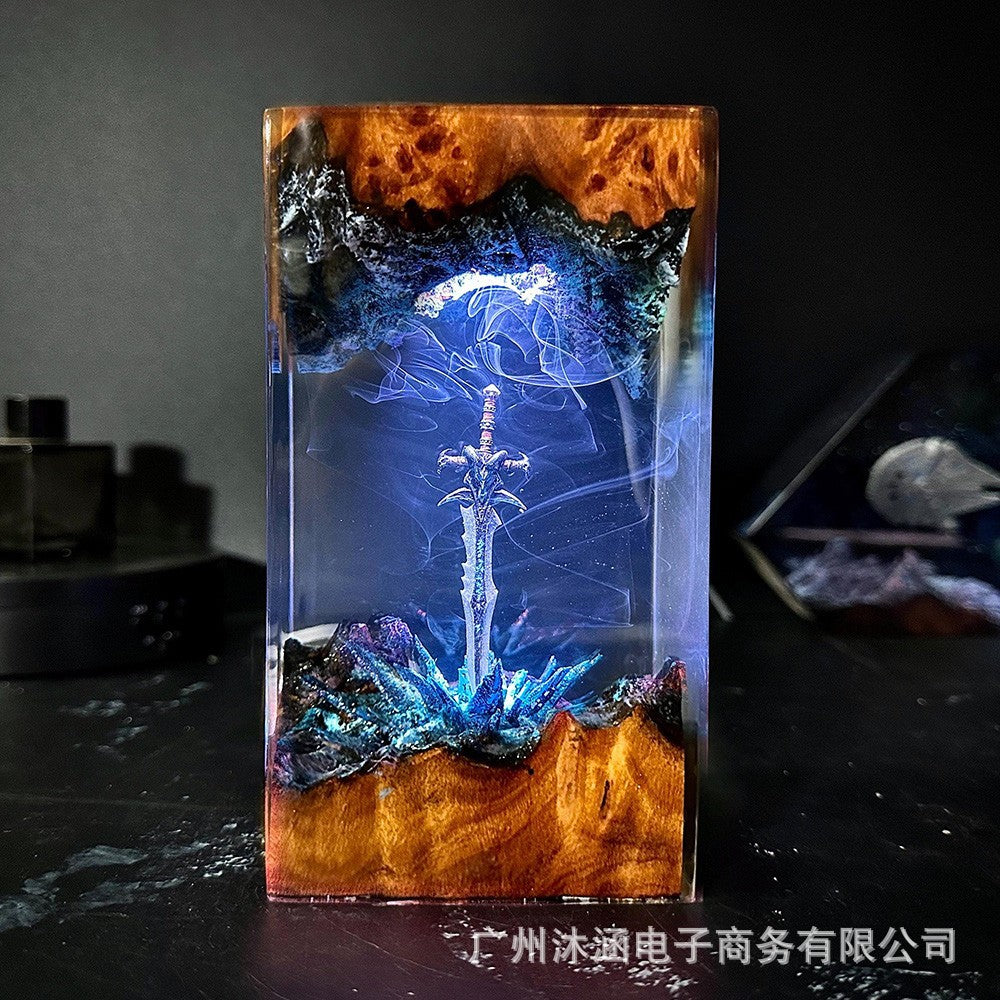 Magic Series Solid Wood Resin Night Light Magic Sword Art Night Light Game Lovers Gifts Christmas Gifts