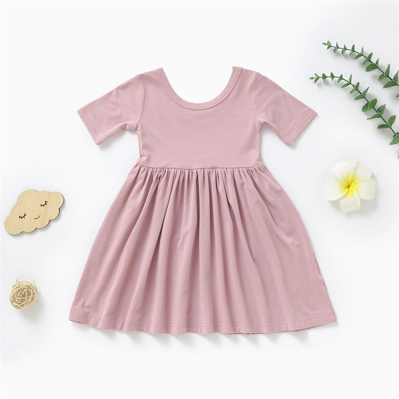 Foreign Trade Baby Skirt Summer Short-sleeved Dress Bamboo Fiber Girl Skirt 0-6 Years Old Children&#039;s Skirt Instagram Style Baby Skirt