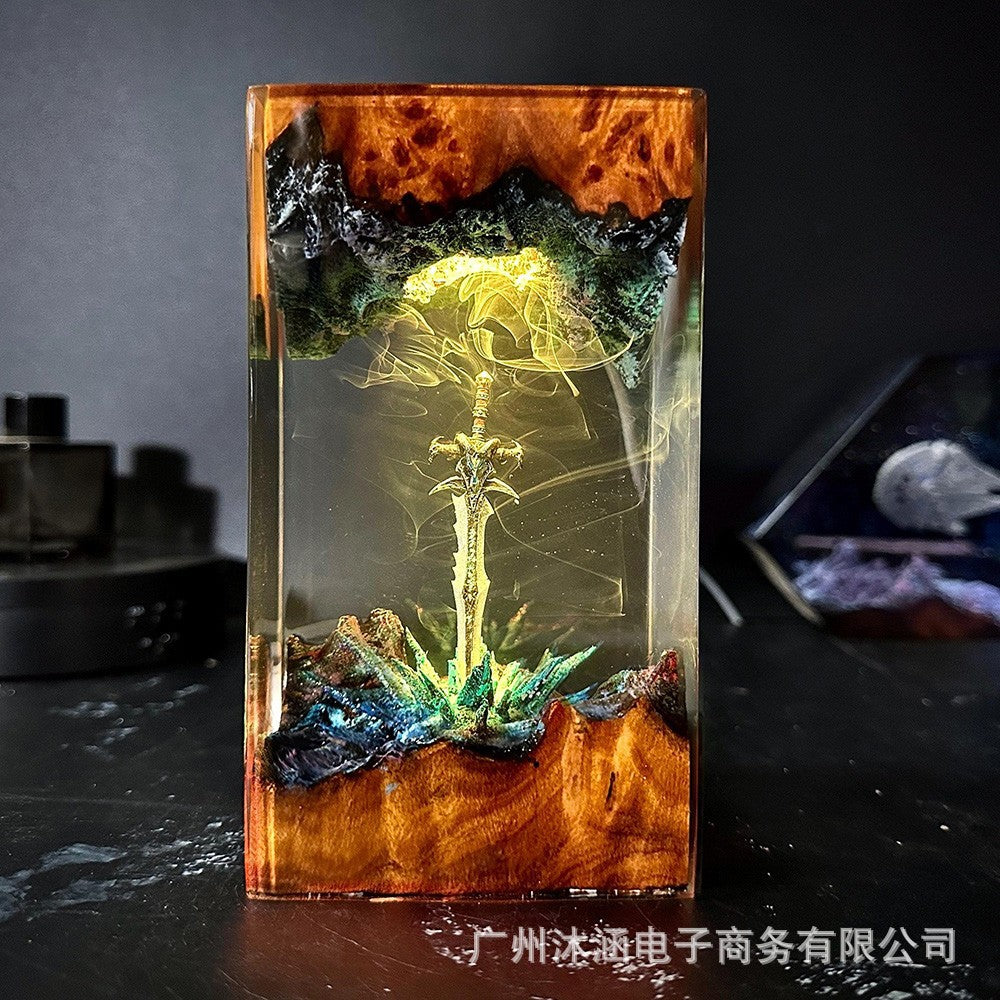 Magic Series Solid Wood Resin Night Light Magic Sword Art Night Light Game Lovers Gifts Christmas Gifts