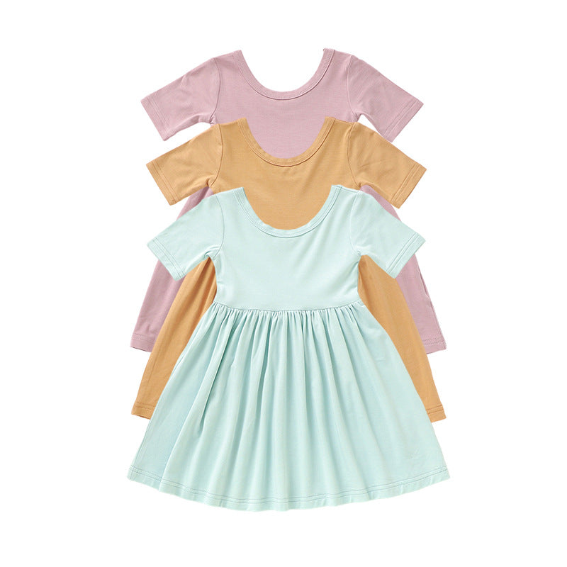 Foreign Trade Baby Skirt Summer Short-sleeved Dress Bamboo Fiber Girl Skirt 0-6 Years Old Children&#039;s Skirt Instagram Style Baby Skirt