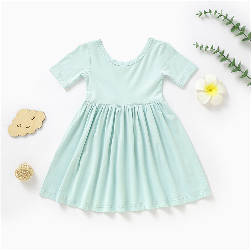 Foreign Trade Baby Skirt Summer Short-sleeved Dress Bamboo Fiber Girl Skirt 0-6 Years Old Children&#039;s Skirt Instagram Style Baby Skirt