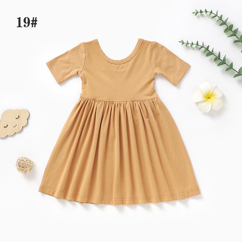 Foreign Trade Baby Skirt Summer Short-sleeved Dress Bamboo Fiber Girl Skirt 0-6 Years Old Children&#039;s Skirt Instagram Style Baby Skirt